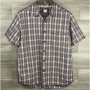 The North Face Mens L Shirt Gray Red White Plaid Short Sleeve Button Up VGUC